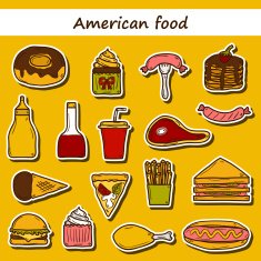 Set of cartoon stickers on american food theme fried potato