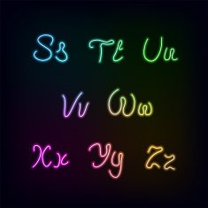 Neon rainbow color glow alphabet