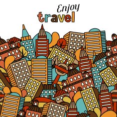 Town seamless pattern with hand drawn houses N6