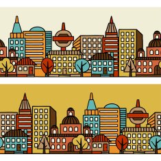 Town seamless pattern with hand drawn houses N7
