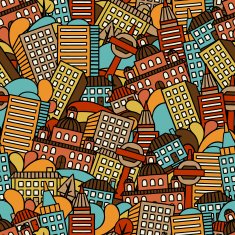 Town seamless pattern with hand drawn houses N10