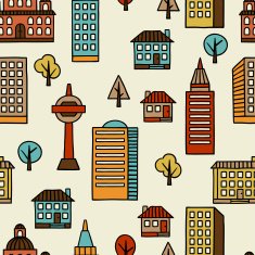 Town seamless pattern with hand drawn houses N11