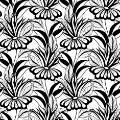 Vector Seamless Monochrome Floral Pattern N152