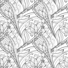 Vector Seamless Monochrome Floral Pattern N161