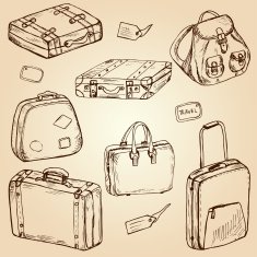 Hand drawn suitcases and bags for travel