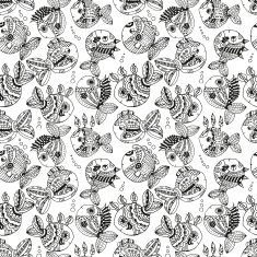 Seamless pattern of hand drawn cute fish N2