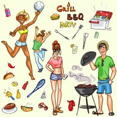 Happy people having BBQ party