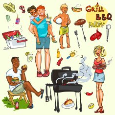 Happy people having BBQ party N3