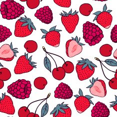 Seamless pattern with strawberry raspberry and cherry