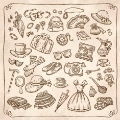 retro hand drawn style fashion elements