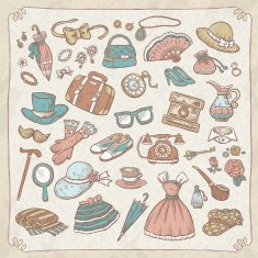 retro colorful hand drawn style fashion elements
