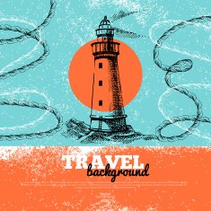 Travel vintage background Sea nautical design Hand drawn textu