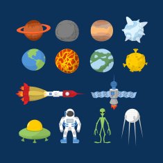 Space set of icons Vector Illustrator Cartoon heroes alien