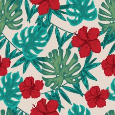 Seamless tropical pattern with flowers and leaves