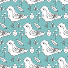 seamless pattern with birds and leaves