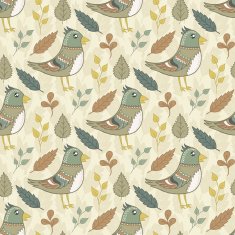 Vector seamless pattern with birds and leaves N3