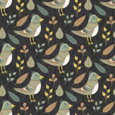 Vector seamless pattern with birds and leaves N4