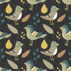 Vector seamless pattern with birds and leaves N6