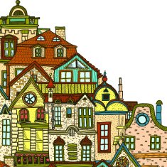 Hand-drawn background with old town