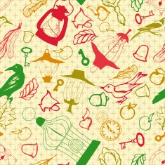 Romantic seamless pattern with retro objects