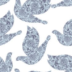 Seamless bright pattern with doves and doodle Vector