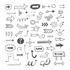 Vector set of hand drawn arrows dark outline