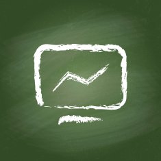 Computer icon on green chalkboard Realistic vector illustration