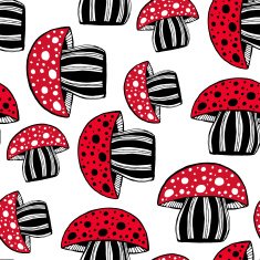 Vector cute seamless doodle amanita mushrooms background