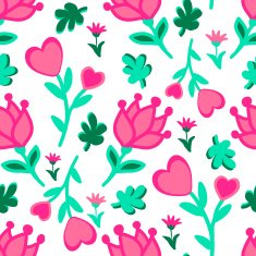 Cute seamless floral love doodles pattern Hearts leaves flowers