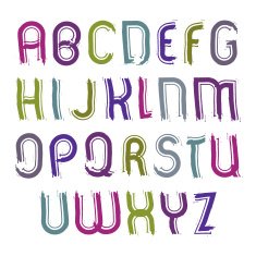 Vector striped font handwritten watercolor capital letters