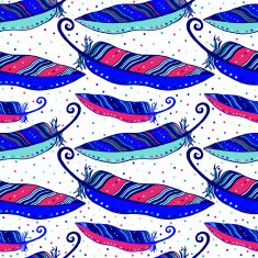 Seamless hand drawn pattern of iridescent violet bird feathers