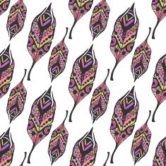 Colorful feathers seamless pattern in zentangle style Hand drawn