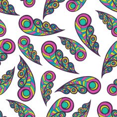 Doodle peacock feathers seamless pattern Vector background