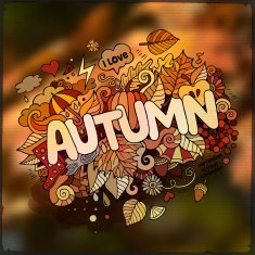 Autumn season hand lettering and doodles elements symbols