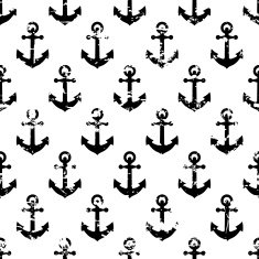 Hand drawn vector seamless pattern with black anchor