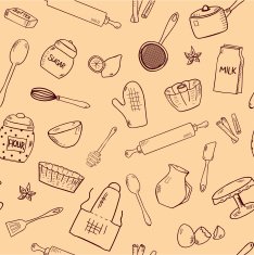 Pattern with hand drawn kitchen items