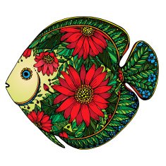 Hand drawn fish with floral elements