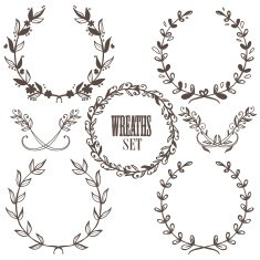 Hand Drawn Wreath set N4