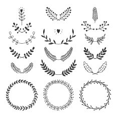 Set of vector handdrawn laurels and wreaths N3