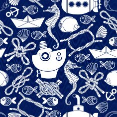 Seamless pattern with cartoon marine elements