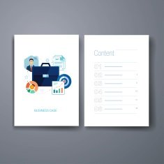 Modern business case economics sales and marketing flat icons cards