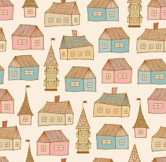 Seamless original pattern with decorative houses N2