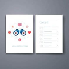 Modern social search and discovery flat icons cards design template