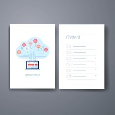 Modern cloud computing flat icon cards design template
