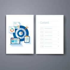Modern marketing and sales target flat icon cards design template