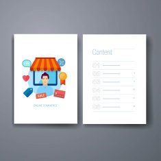 Modern online shopping and retail flat icons cards design template