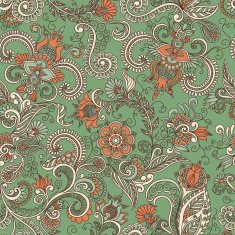vector seamless green and orange floral pattern