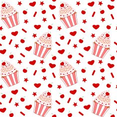 cute cartoon cherry cupcake seamless pattern