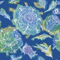 Creative Blue Romantic Pattern with Glowing Flowers