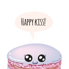 Greeting card with cute macaroon Happy kiss